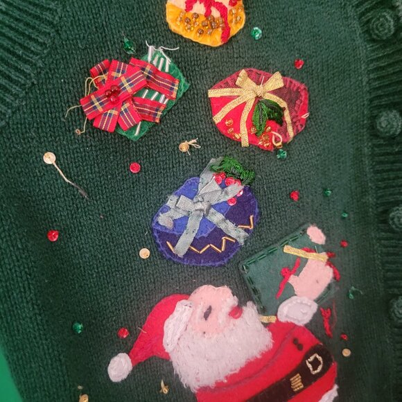 Heirloom Collectible Ugly Christmas Green Cardigan Sweater Holiday Womens L Larg - Picture 5 of 6